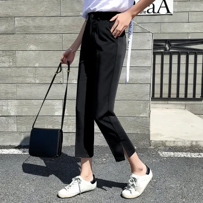 Solid Elegant Slit Capri Pants - Image 5