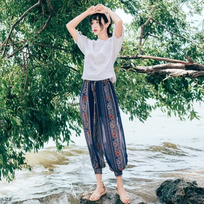 Boho-style Elastic Capri Pants - Image 6