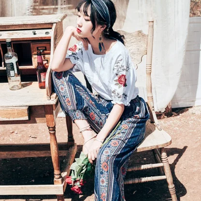 Boho-style Elastic Capri Pants - Image 5