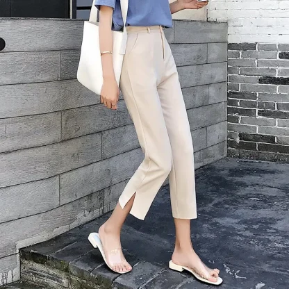 Solid Elegant Slit Capri Pants