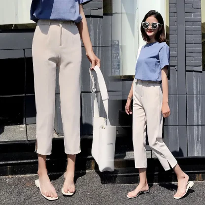 Solid Elegant Slit Capri Pants - Image 2