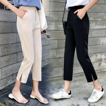 Solid Elegant Slit Capri Pants - Image 3