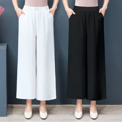 Solid Color Wide Leg Capri Pants - Image 3
