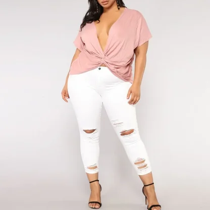 Plus Size Ripped Capri Pants - Image 6