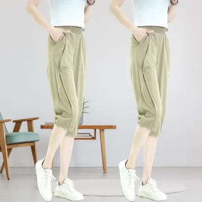 High-waist Solid Capri Pants - Image 2