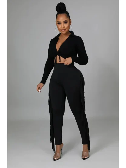 Tassel Sides Solid Capri Pants - Image 4