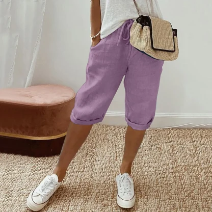 Casual Drawstring Waist Capri Pants - Image 3