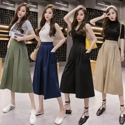 Wide Leg Cropped Capri Pants - Image 7
