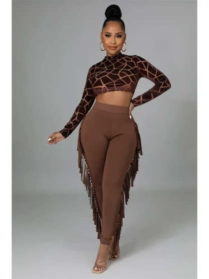Tassel Sides Solid Capri Pants - Image 2