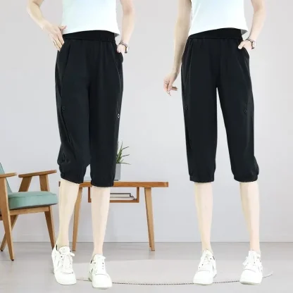 High-waist Solid Capri Pants - Image 3