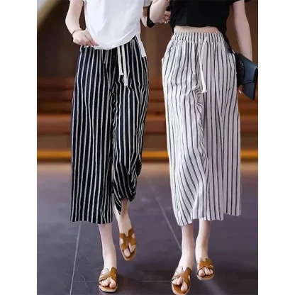 Elastic Waist Striped Capri Pants - Image 3