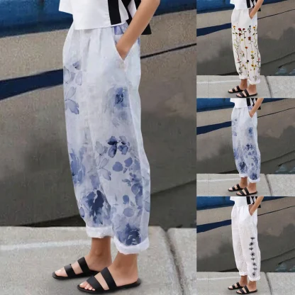 Floral Print Casual Capri Pants - Image 2