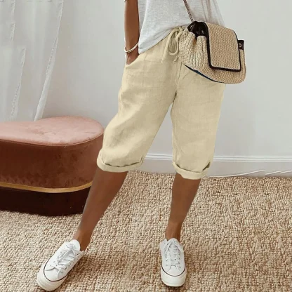 Casual Drawstring Waist Capri Pants - Image 2