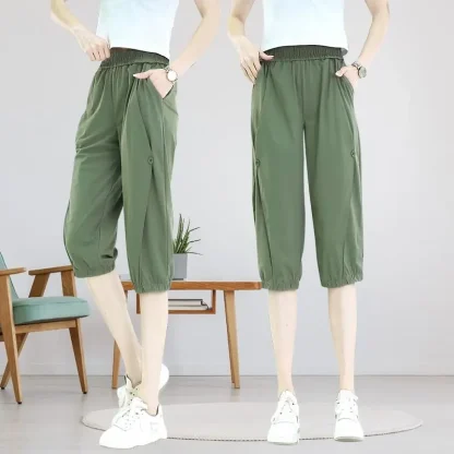 High-waist Solid Capri Pants