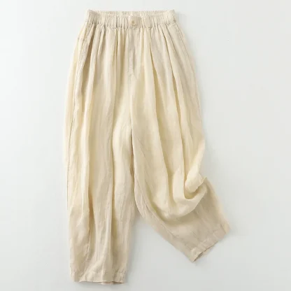 Soft Solid Color Elastic Capri Pants - Image 2