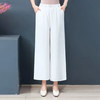Solid Color Wide Leg Capri Pants - Image 2