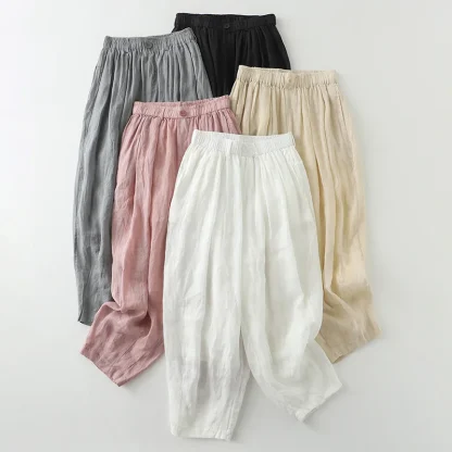 Soft Solid Color Elastic Capri Pants - Image 7