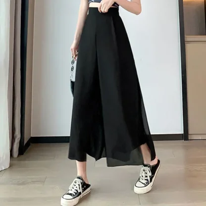 Wide Leg Mesh Capri Pants - Image 3