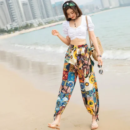 Printed Tie-up Ankle Capri Pants - Image 5