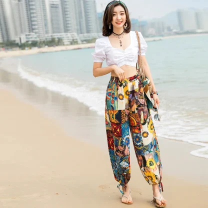 Printed Tie-up Ankle Capri Pants - Image 4