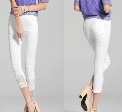 Slim Fit Cropped Lace Capri Pants - Image 3
