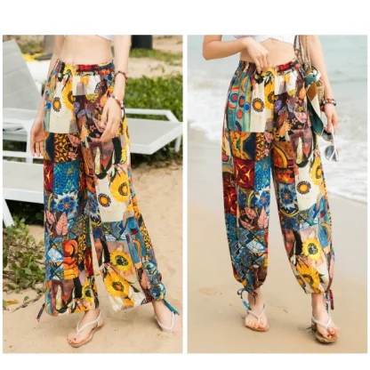 Printed Tie-up Ankle Capri Pants - Image 6