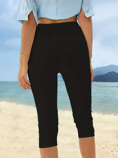 Cropped Black Legging Capri Pants - Image 3
