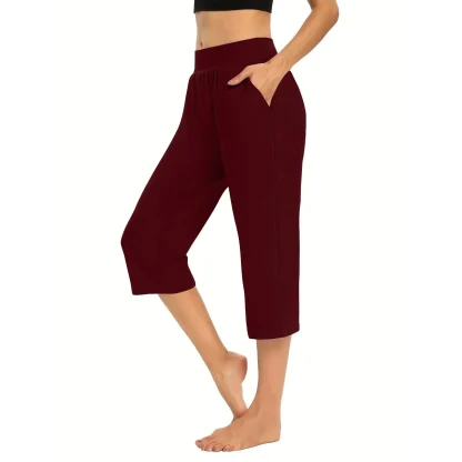 Cropped Solid Capri Pants - Image 3