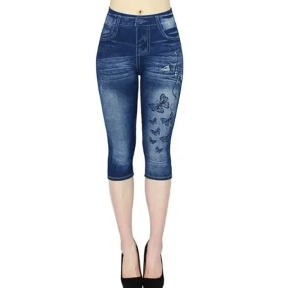 Denim Print Legging Capri Pants - Image 2