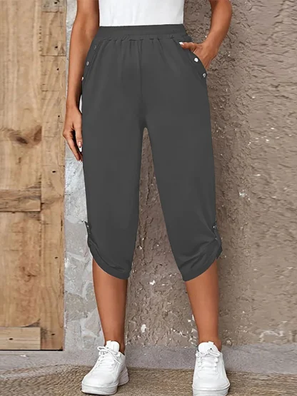Casual Solid Cropped Capri Pants - Image 6