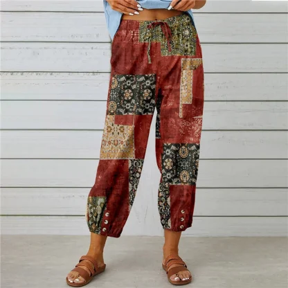 Floral Elastic Waist Capri Pants - Image 6