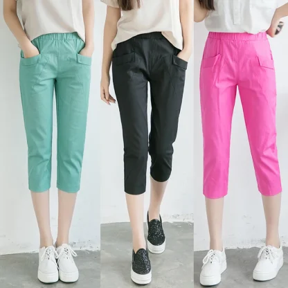 Cropped Solid Color Capri Pants - Image 6