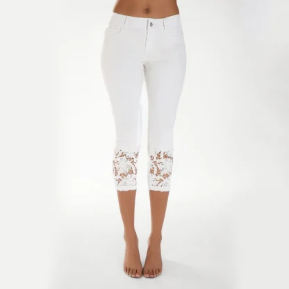 Lace Trim Slim Fit Capri Pants