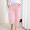 Solid Color Elastic Capri Pants - Image 3