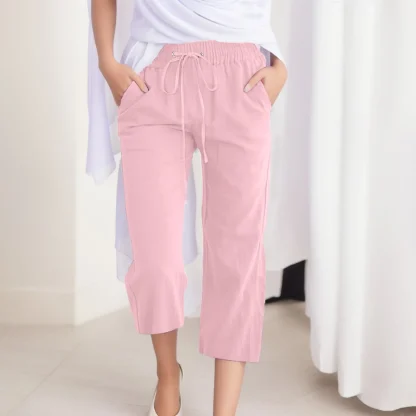 Solid Color Elastic Capri Pants - Image 3