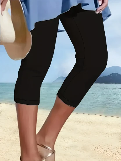 Cropped Black Legging Capri Pants - Image 2