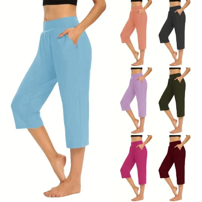 Cropped Solid Capri Pants - Image 6