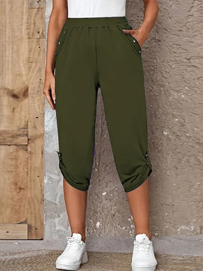 Casual Solid Cropped Capri Pants - Image 5
