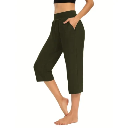 Cropped Solid Capri Pants - Image 5