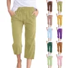 Solid Color Elastic Capri Pants - Image 6