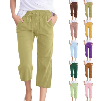 Solid Color Elastic Capri Pants - Image 6