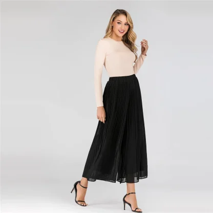 Flowy Pleats Wide Leg Capri Pants - Image 4
