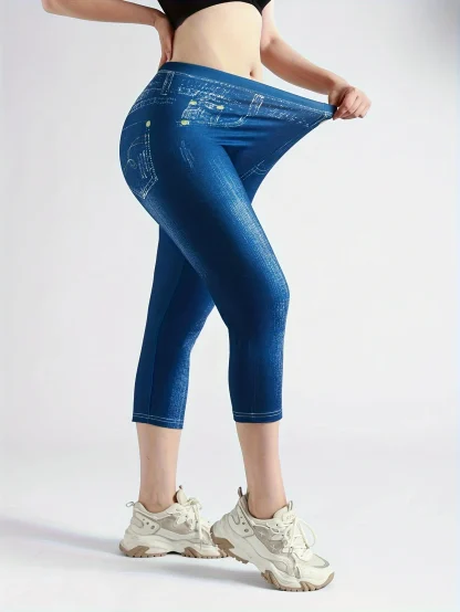 Faux Denim Slim Fit Capri Pants