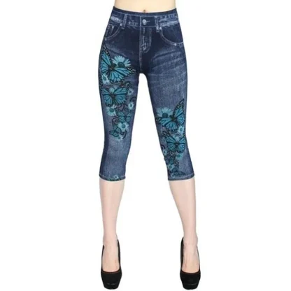 Denim Print Legging Capri Pants - Image 3