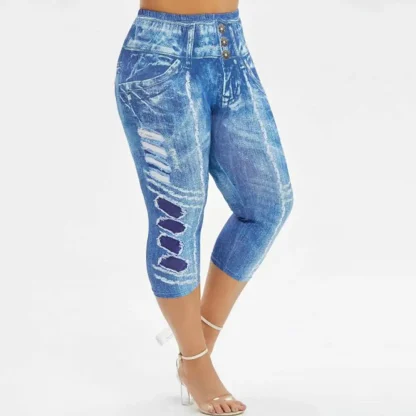 High-waist Faux Denim Capri Pants - Image 2