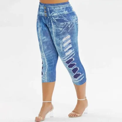 High-waist Faux Denim Capri Pants - Image 3