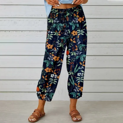 Floral Elastic Waist Capri Pants - Image 4