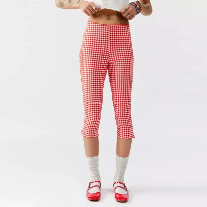 Slim Fit Plaid Capri Pants
