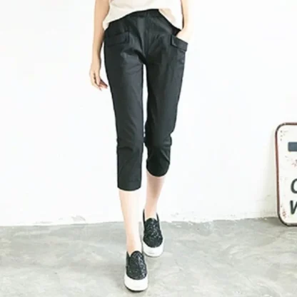 Cropped Solid Color Capri Pants - Image 3