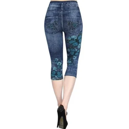 Denim Print Legging Capri Pants - Image 4